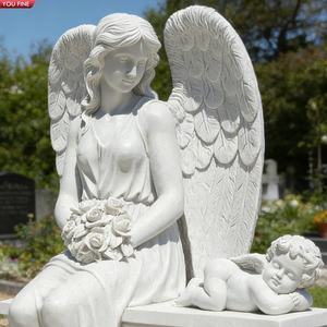 YOUFINE Estatua Conmemorativa <span class=keywords><strong>de</strong></span> Ángel Sentado en Mármol Blanco, Escultura Decorativa <span class=keywords><strong>para</strong></span> Jardín <span class=keywords><strong>de</strong></span> <span class=keywords><strong>Cementerio</strong></span> con Querubín - Product Image 5