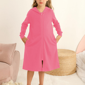 Girls Summer Robes 2026 New Arrival Girls Zip up <strong>Hoodies</strong> Robes Factory Direct Wholesale Long Sleeve Housecoat Loose Loungewear - Product Image 3