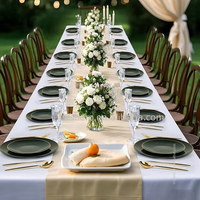 Services de vaisselle jetables en plastique vert avec bord doré, assiettes peintes à la main anti-fuite pour mariages et fêtes