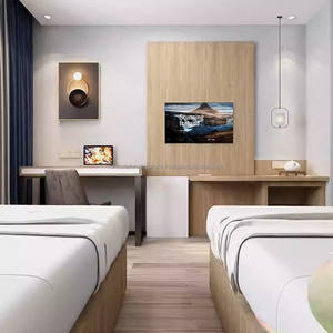 Ensemble de meubles de chambre à coucher modernes, écologiques et économiques pour appartement, comprenant un lit double, un cadre de lit en bois, des tables de chevet, une armoire et un meuble TV - Product Image 5