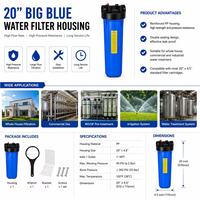 Boîtier de filtre à eau pour toute la maison 20" x 4.5", système de filtration de sédiments Big Blue pour la conduite d'eau principale