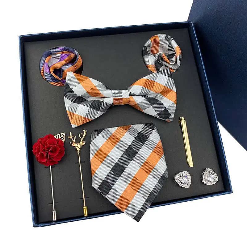 Conjunto de corbata de seda para hombre, embalaje interior de lujo con caja de regalo, 8 Uds.