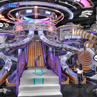 Équipement de parcours de cordes intérieur, thème robotique, centres de divertissement familial dynamiques, toboggan aquatique, piscine à balles océaniques personnalisée