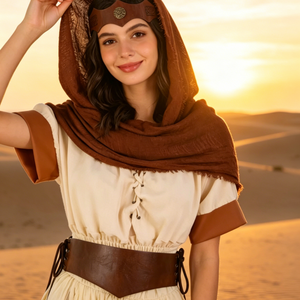 Conjunto de Accesorios de Disfraz Vikingo Medieval - Diadema Celta, Bufanda con Capucha Marrón y Cinturón de Cuero para Cosplay Renacentista LARP - Product Image 4