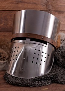 Casco Medieval de Cruzado en Acero Plateado, Hecho a Mano, con Forro de Cuero Genuino, Estilo Histórico Tradicional - Product Image 2