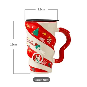 Taza de Cerámica con Diseño Navideño Rojo y Blanco, con Asa Roja, en Caja de Regalo, para Regalos Navideños y Uso Diario en la Oficina - Product Image 6
