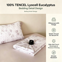 Parure de lit moderne en lyocell d'eucalyptus 100 % tissé, motif végétal imprimé, garnie de soie, 300 fils au pouce carré