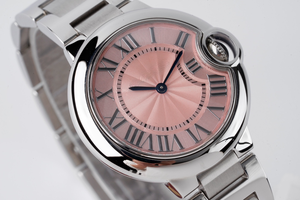 Montre mécanique automatique élégante et tendance, cadran rose gravé, bracelet en acier inoxydable, verre saphir, miroir en verre - Product Image 5