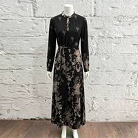 Robe longue à col mandarin à manches longues à imprimé floral avec ceinture à nouer pour femmes, vêtements Vepeen