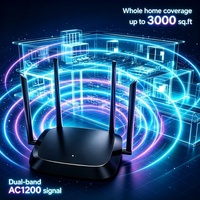 Routeur WiFi intelligent double bande 1200 Mbps AC1200 avec portée de 300 m et LAN filaire/sans fil pour les réseaux domestiques et d'appartements