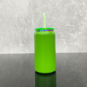 Gobelets en verre en acier inoxydable de 16 oz avec revêtement arc-en-ciel et pailles, pour gravure laser - Product Image 2