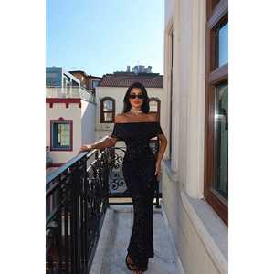 ชุดราตรีทรงเอไลน์สีน้ำเงินกรมท่าเรียบหรู ประดับเลื่อมและลูกปัด ไซส์ XS ถึง XL ยาวกรอมพื้น เหมาะสำหรับงานพรอม - Product Image 5