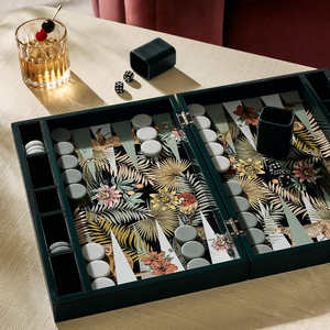 Plateau <span class=keywords><strong>de</strong></span> <span class=keywords><strong>jeu</strong></span> <span class=keywords><strong>de</strong></span> Backgammon en cuir vert foncé Portable Backgammon pliable à la main pour la famille - Product Image 4