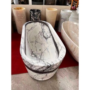 Baignoire autoportante en marbre naturel moderne, design ovale avec drain, pour hôtel et salle de bain - Product Image 2