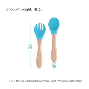 Bán Buôn Tái Sử Dụng Đào Tạo Thực Phẩm Silicone Tay Cầm Bằng Gỗ Spoon Fork Set Mà Không Có Bisphenol Một, Trẻ Em Của Bộ Đồ Ăn Thực Phẩm - Product Image 2