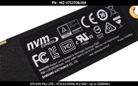 SSD Internal Solid State Drive 970 EVO Plus 2TB M.2 NVMe MZ-V7S2T0B/AM PCIe 3.0 X4 M-Key 2280