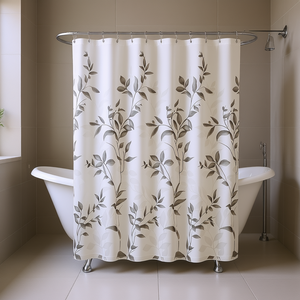 Burnout Printed Design Shower <b>Curtain</b> Fabric Modern Style <b>With</b> Leaf Pattern For Bathroom - Product Image 2