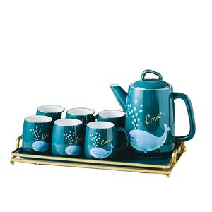 Ensemble de tasses à thé et à café en céramique de luxe nordique, marbre vert foncé - Product Image 2