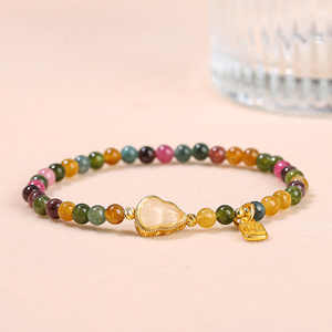 JD Gems Femme Pierre de Guérison Nouvel An Bijoux Cadeau Imitation Tourmaline Perles Bracelet avec Calcédoine <span class=keywords><strong>Gourde</strong></span> Lucky Brand Charm - Product Image 5