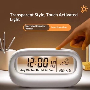 Nouvelle Horloge Réveil Électronique Rechargeable avec Veilleuse, Design Mignon de Dessin Animé, Calendrier Numérique, Thermomètre et Hygromètre Transparent - Product Image 3