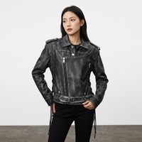 Veste en cuir véritable noire personnalisée, réversible, unie, délavée et vieillie, au design unique, pour femme