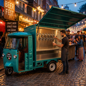 Chariot à bière mobile en acier inoxydable à 6 robinets avec bac de vidange pour fût, idéal pour salons professionnels, location et activités commerciales en extérieur - Product Image 1