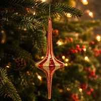 Maßgefertigter Handgeblasener Glas-Eiszapfen Weihnachtsbaumschmuck Rot und Gold Vintage Umweltfreundlich Handbemalte Feiertagsbaum-Dekoration