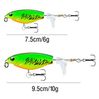 WildTrek Leurre de pêche Whopper Plopper pour brochet 7,5/9,5 cm 6/10 g, leurre de surface avec queue à hélice, 5 couleurs, appât dur 6 # /8 #   Hameçons triples