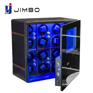 JIMBO防盗安全豪华6、9、12静音自动手表电机pu皮革手表收卷机保险箱带指纹锁