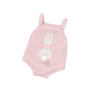 Combinaison décontractée en polyester tricoté pour bébé et tout-petit, motif lapin mignon, à bretelles, douce, avec boutons - Product Image 1