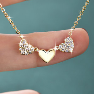 VVS1 <b>D</b> Color GRA Certified 0.3ct Moissanite <b>Necklace</b> Three Heart Shape Copper 14K Gold Filled Sweets Cute Jewelry for Women - Product Image 4