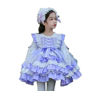Gaun putri Natal balita ungu 2023 rok mengembang Lolita gaun pesta bayi pakaian pentas halloween untuk anak perempuan