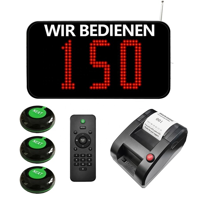 Long Range Wireless Queue Calling System 3-Digit Display Ticket Thermal Printer with German Voice for Hospital Bank Restaurant