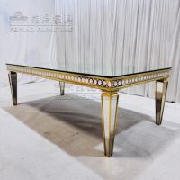 Table de réception rectangulaire moderne en acier inoxydable doré pour événements