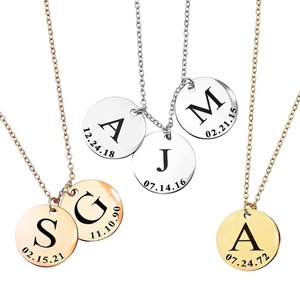 Mignon & Mignon Personalized <b>Initial</b> <b>Necklace</b> Stainless Steel Round Pendant With Date Engraving Gift For Her - Product Image 5