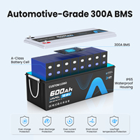 Batería de LiFePO4 de 12V 600Ah con BMS Inteligente de 300A y Bluetooth, Batería de 12.8V 300Ah para Autocaravana, Furgoneta Camper, Almacenamiento de Energía, Fuera de la Red
