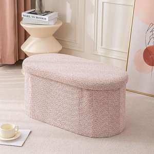 مقعد تخزين بيضاوي قابل للطي وعصري ومتين مصنوع من القماش الكتاني لغرفة المعيشة المنزلية، متوفر بالجملة من المصنع وقابل للتخصيص - Product Image 5