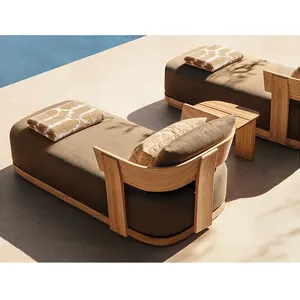 Mobiliário de madeira para jardim de hotel resort, espreguiçadeira de sol de sol único para casa, pátio ao ar livre, espreguiçadeira de teca maciça