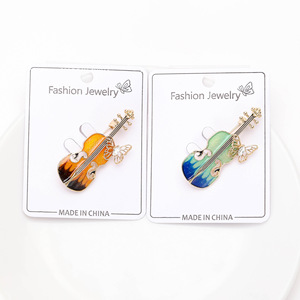 Broches de mariposa esmaltados de moda con diseño de violín, accesorios casuales, regalos para mujer, broches de instrumentos musicales para oficina y fiestas - Product Image 6
