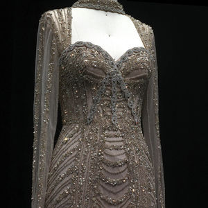 Voor Jancember Lsz635 Dames Zeemeermin Trouwjurk Glanzende Lange Mouw Champagne 3d Patroon Natuurlijke Taille Veren Plooien - Product Image 4