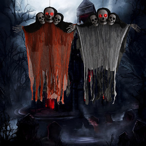 Decorazione di Halloween a 3 teste: Fantasma Scheletro in Garza Strappata, Grande Decorazione <span class=keywords><strong>Horror</strong></span> da Appendere per Casa Stregata e Portico - Product Image 2