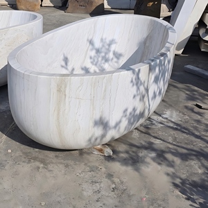 Baignoires ovales modernes sur mesure de luxe, exclusives, en marbre blanc et bois, autoportantes, pour salle de bain, villa, hôtel, maison - Product Image 6