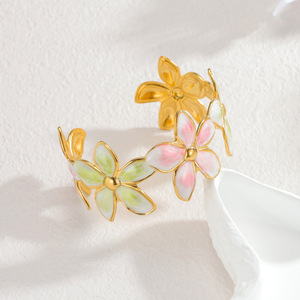 Şık Güzel 18 Ayar Altın Mori Tarzı Sevimli Zarif Takı Paslanmaz Çelik Özel Tatlı Yağ Çiçeği Bileklik Açık Bilezik Ayarlanabilir - Product Image 4