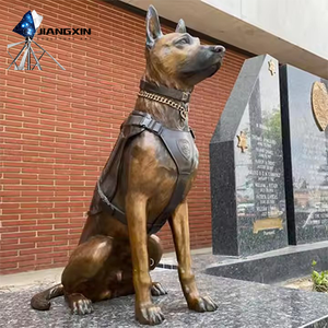 Loyal Guardian-Pastor alemán de bronce hecho a mano con cadena de oro para Jardines conmemorativos (Patina Outdoor Art) - Product Image 1