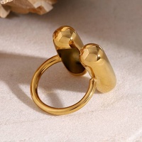 Nouvelle bague ouverte ajustable en acier inoxydable plaqué or 18 carats, design simple, double capsule, pour femmes