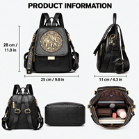 Sac à dos pour femme en cuir PU, motif éléphant, poche à rabat, quincaillerie dorée, poignée supérieure, OEM ODM, vente en gros, MOQ 10 pièces