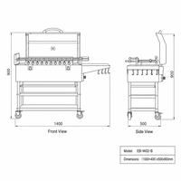 Barbecue à charbon de bois en acier inoxydable robuste avec couvercle, style chypriote, rôtissoire, table latérale, multifonctionnel pour restaurant