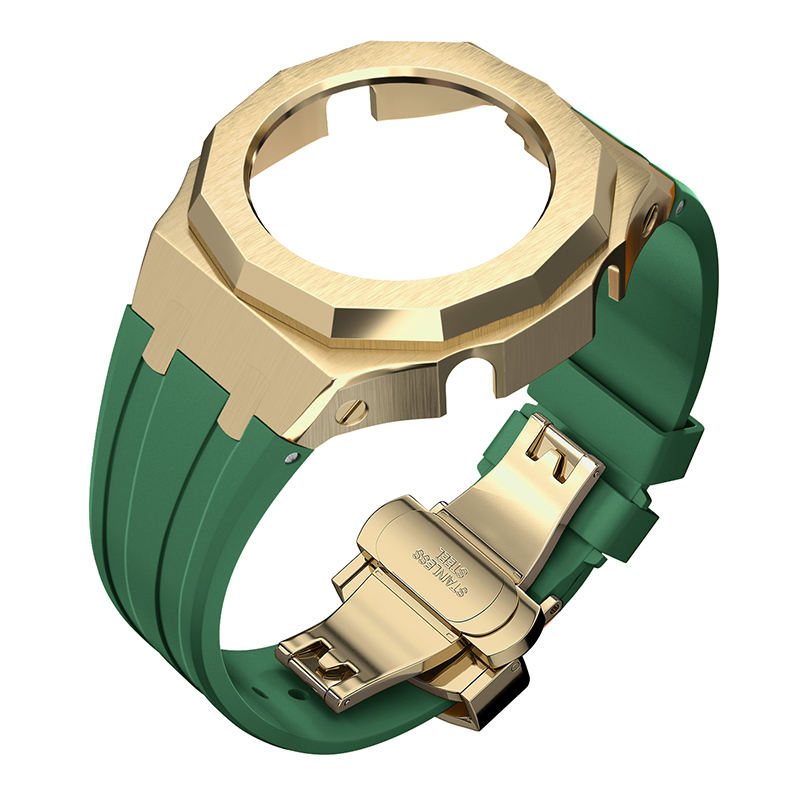 Caja dorada-correa verde