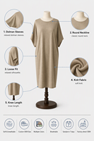 Robe en tricot opaque de qualité supérieure 260 GSM, coupe ample, hiver, col rond décontracté, manches dolman, longueur genou, pour femme, logo personnalisé OEM
