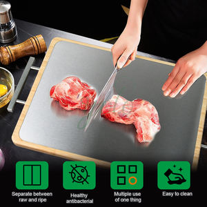 เขียงสแตนเลสและไม้ไผ่สองด้านสำหรับหั่นในครัวถาดเสิร์ฟชีสพร้อมที่จับโลหะสำหรับหั่นน้ำผลไม้ - Product Image 5